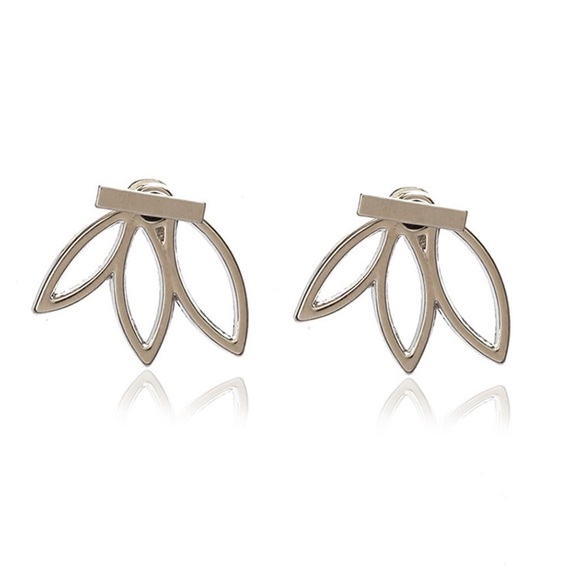 Silver Flower Ear Jackets Earrings - Picture 2 of 3